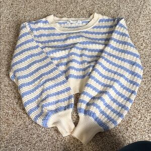 Altar'd State Cream and Light Blue Striped Cropped Sweater